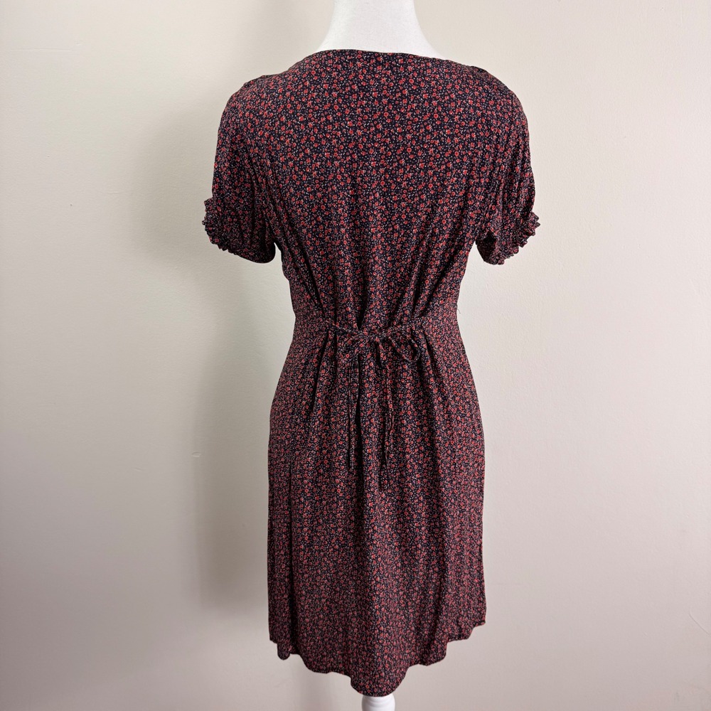 Brandy Melville Red Floral Milkmaid Mini Dress Short Sleeve Back Tie Italy Med. - Picture 3 of 9
